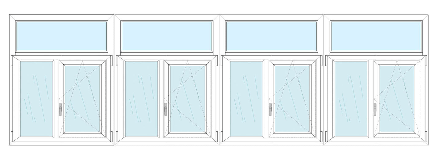 Vetrata composta da n. 4 finestre 1 anta con laterale fisso e sopraluce fisso misura totale 782x182