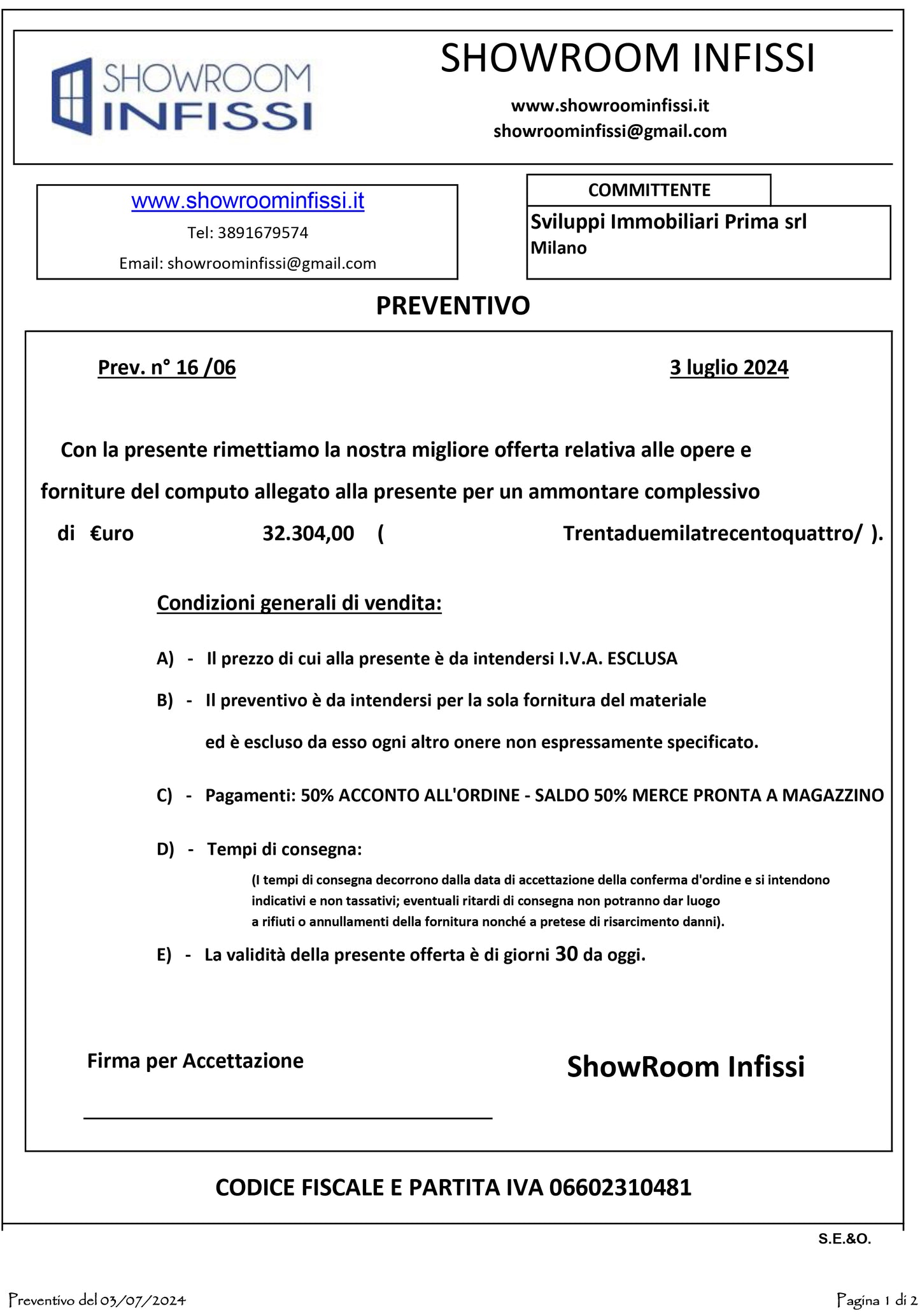 Acconto preventivo 16/06