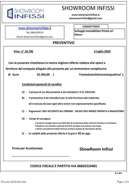 Acconto preventivo 16/06