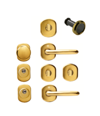 KIT MANIGLIERIA PORTA BLINDATA TONDA ORO LUCIDO